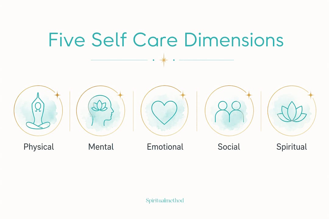 Self Care Practices for a Healthier Mind and Body 1 Infographic showing five key dimensions of self care