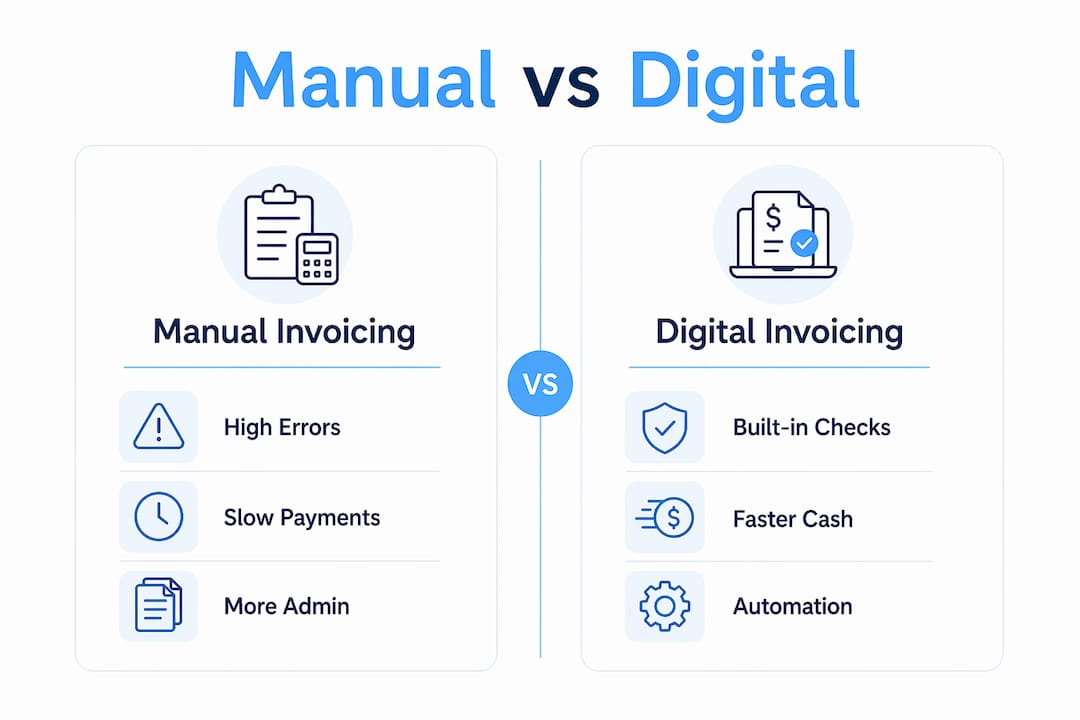 Infographic comparing manual and digital invoicing