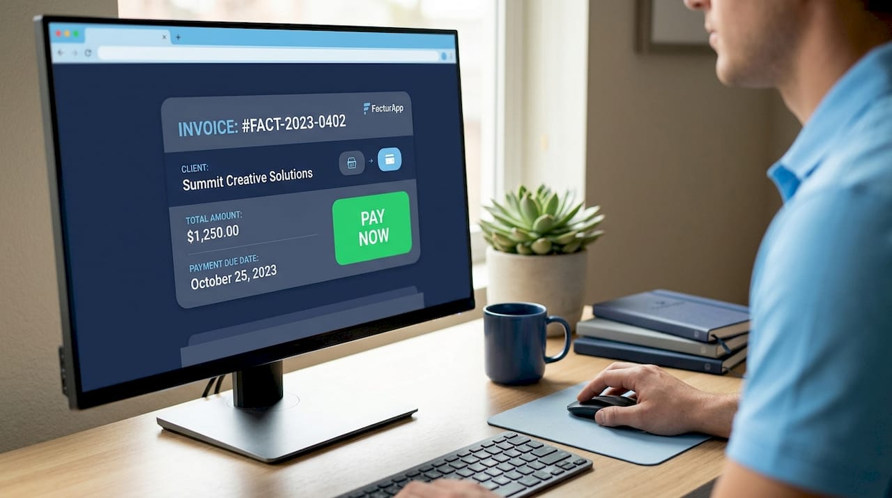 Invoice screen with direct payment link button