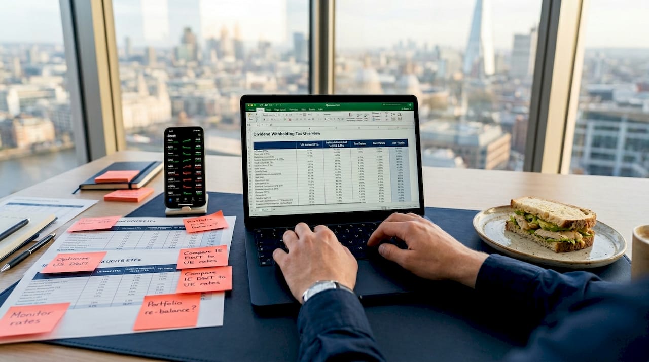 Tax-efficient investing Singapore checklist 2026 2 Investor analyzing ETF domicile tax comparison spreadsheet