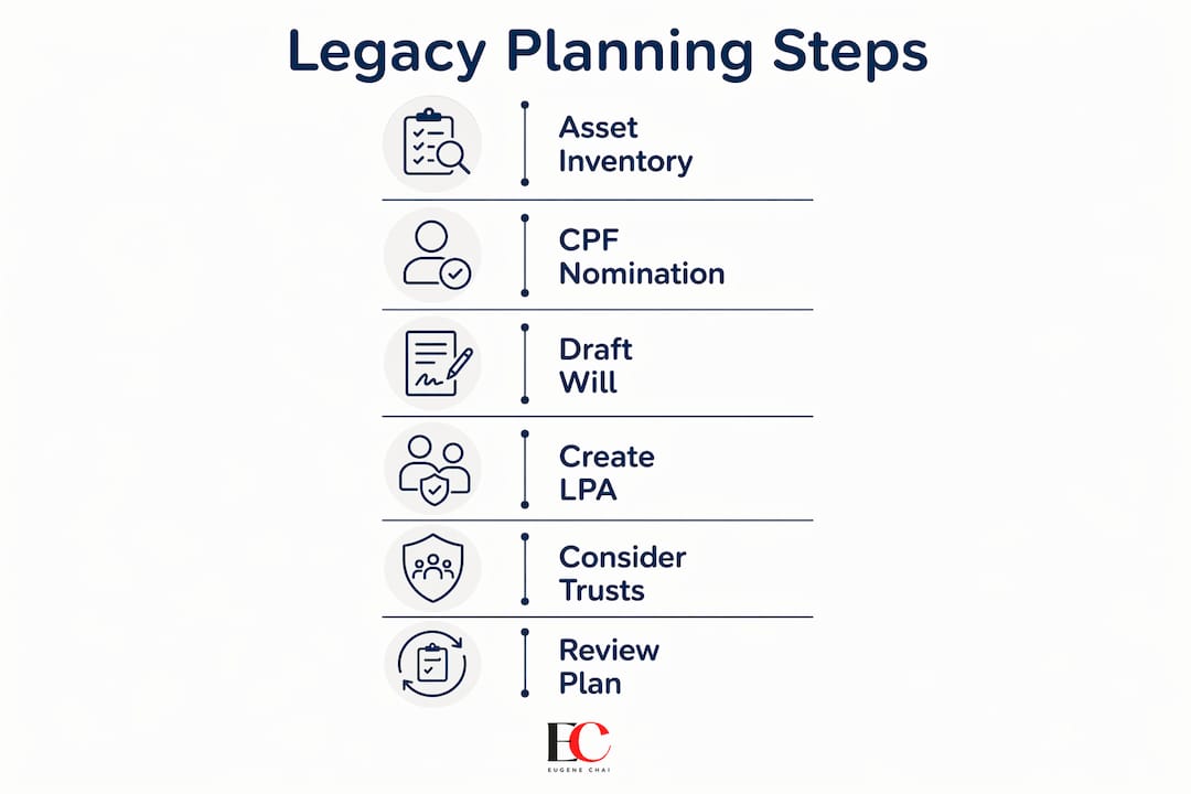 Plan legacy finances Singapore: your 2026 guide 3 Infographic showing legacy planning steps in sequence