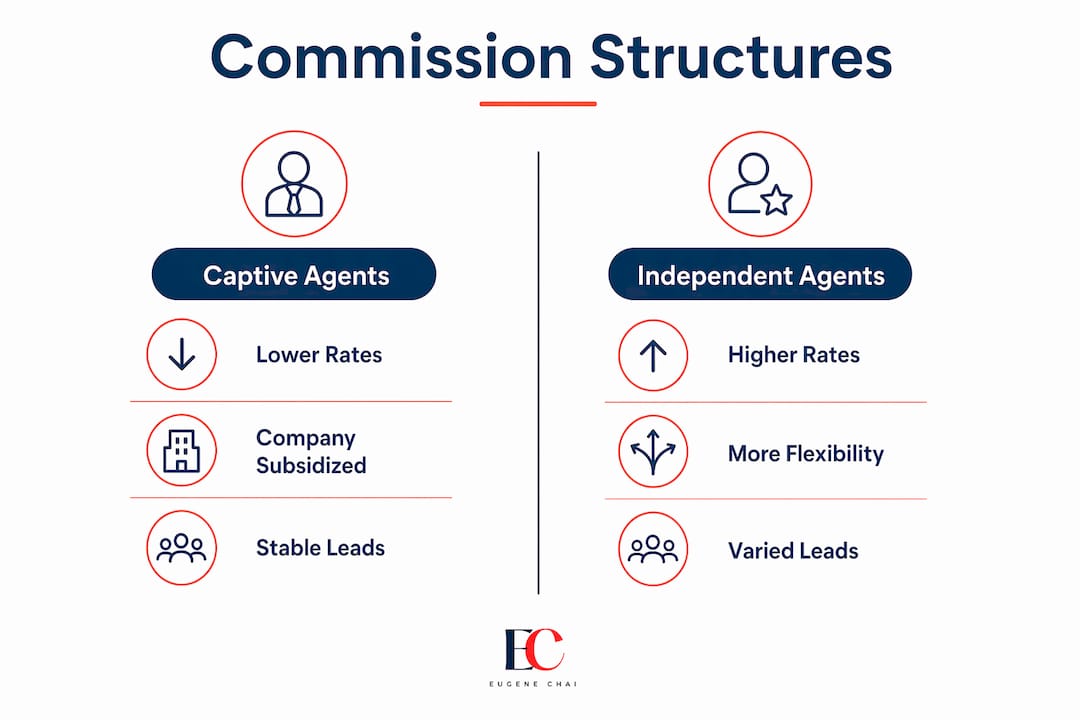 Insurance agent commission: 2026 guide for aspiring agents 3 Infographic comparing captive and independent agent commissions