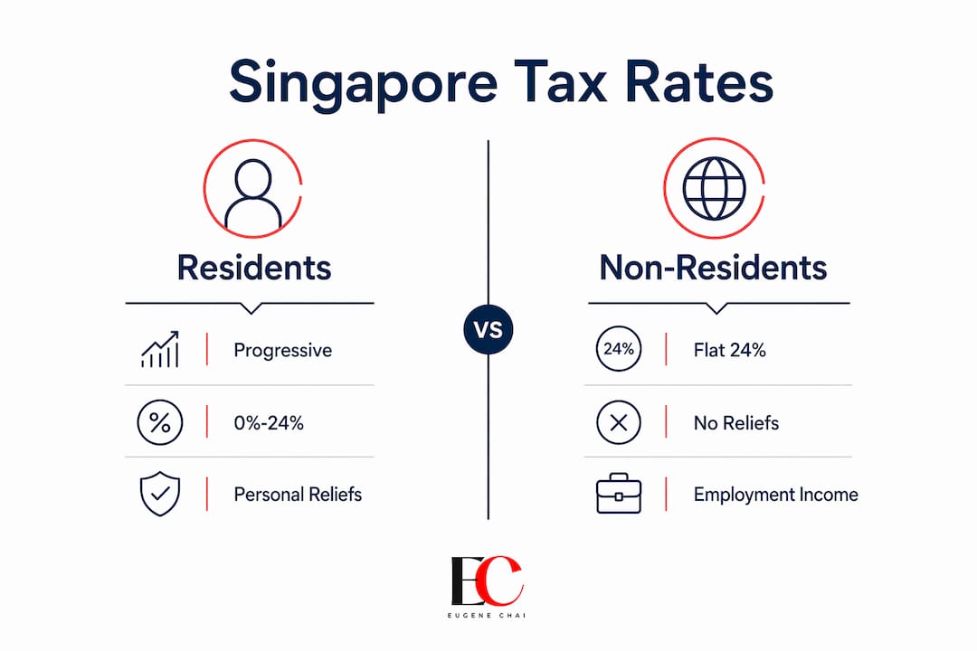 Singapore income tax rates 2026: your complete guide 3 Infographic comparing Singapore resident and non-resident tax rates