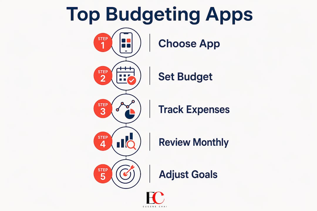 Track daily expenses effectively: 2026 guide for singaporeans 3 Infographic showing steps to choose and use budgeting apps