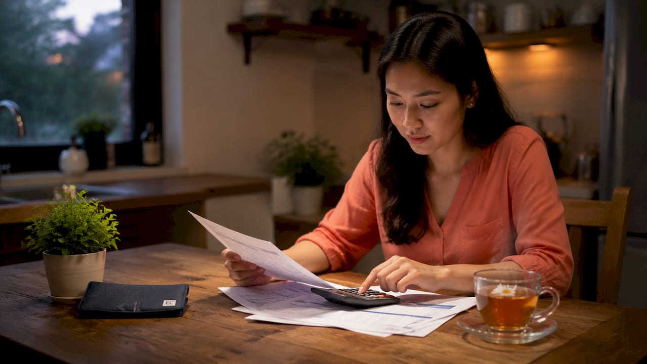 Singapore property investment explained: 2026 guide 2 Hands calculating Singapore property taxes with documents