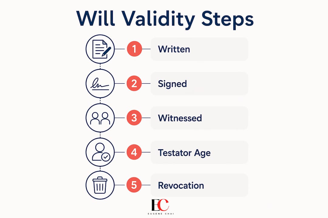 Role of wills in Singapore: your 2026 estate guide 3 Infographic of will validity steps