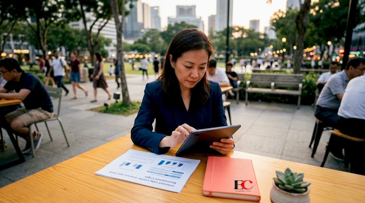 Singapore moneylender rules explained: your 2026 guide 1 Businesswoman reviewing borrowing limits on tablet