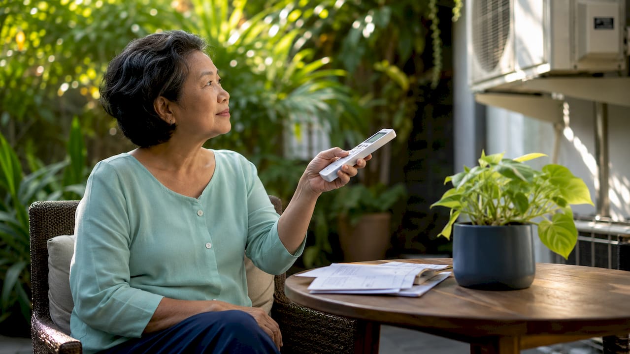 Retirement budget stretching tips Singapore: 2026 guide 2 Older Singaporean woman adjusting air conditioning