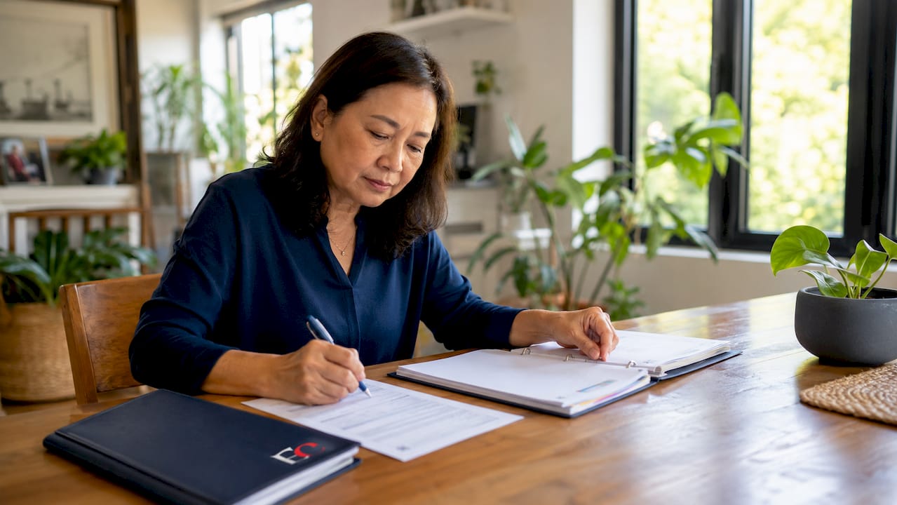 Legacy planning options for Singapore retirees: 2026 guide 1 Woman completing CPF nomination form at home desk