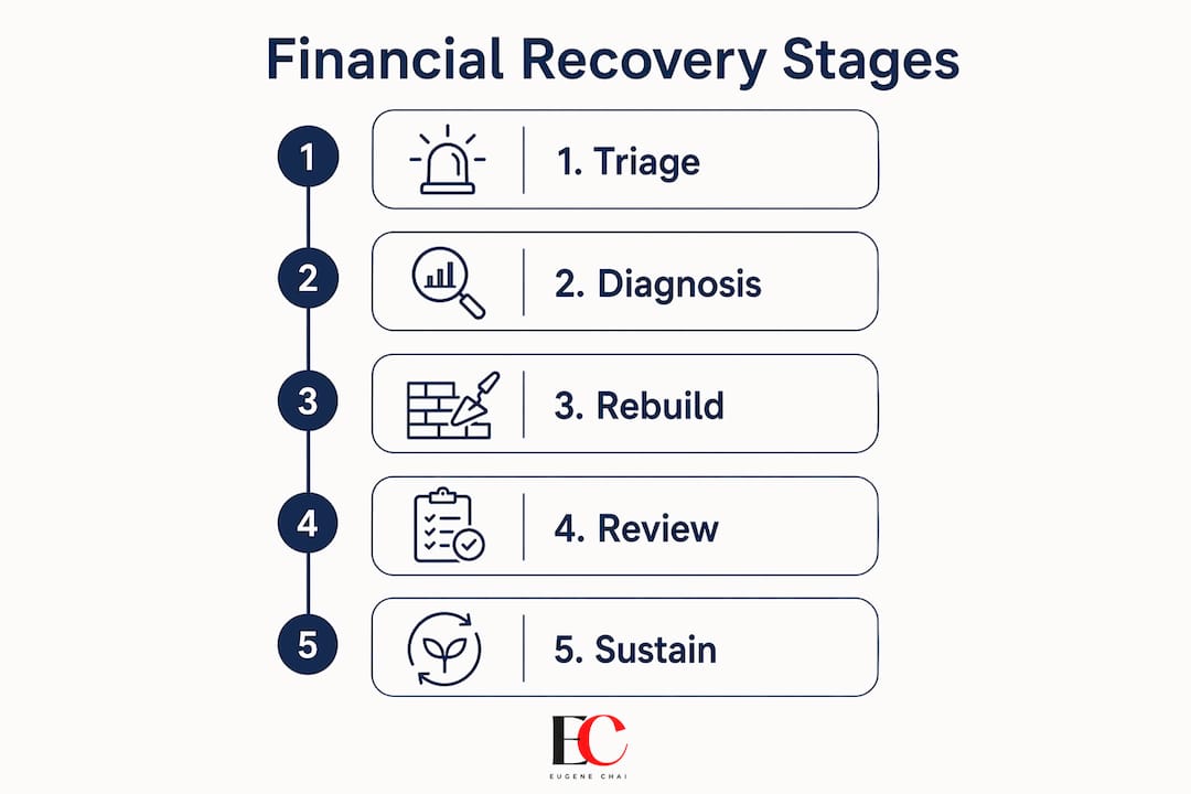 What is a financial recovery plan: your 2026 guide 3 Infographic outlining financial recovery plan stages