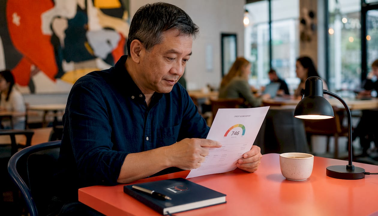Role of credit score in Singapore: your 2026 guide 2 Hands holding credit score report in office