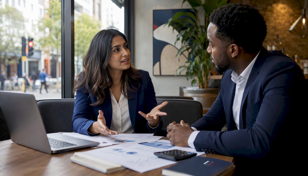 How do credit card companies make money? 2 Two professionals discussing credit card industry finance