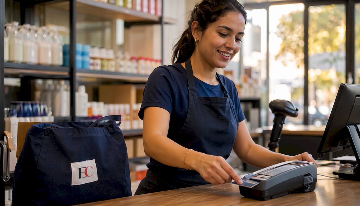 How do credit card companies make money? 4 Cashier processing credit card payment in retail shop