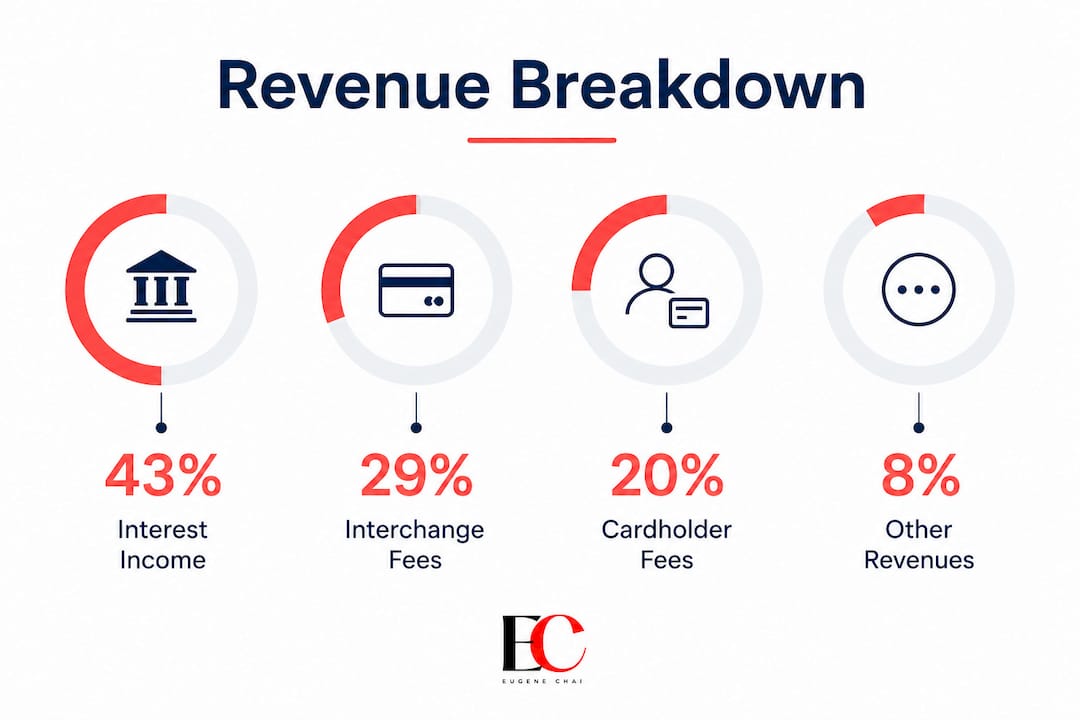 How do credit card companies make money? 3 Infographic showing credit card revenue source percentages
