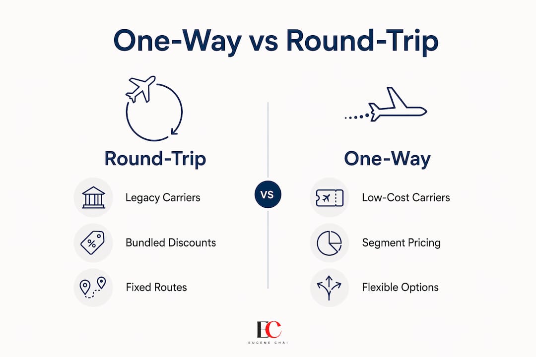 Is it cheaper to buy one way or round trip? 3 Infographic comparing one-way and round-trip flight costs