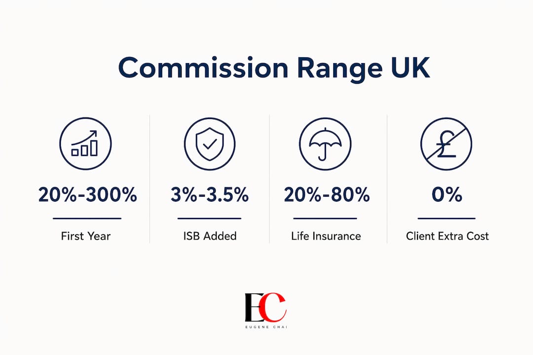 How much commission does an insurance agent make in the UK? 3 Infographic illustrating typical UK insurance commission percentages