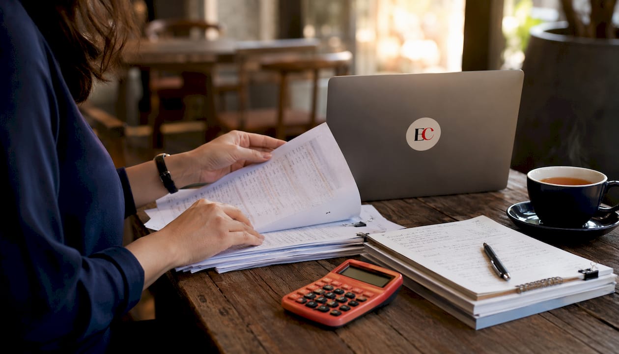 What is a credit card minimum payment: UK guide 4 Hands using calculator and notebook for credit card payments