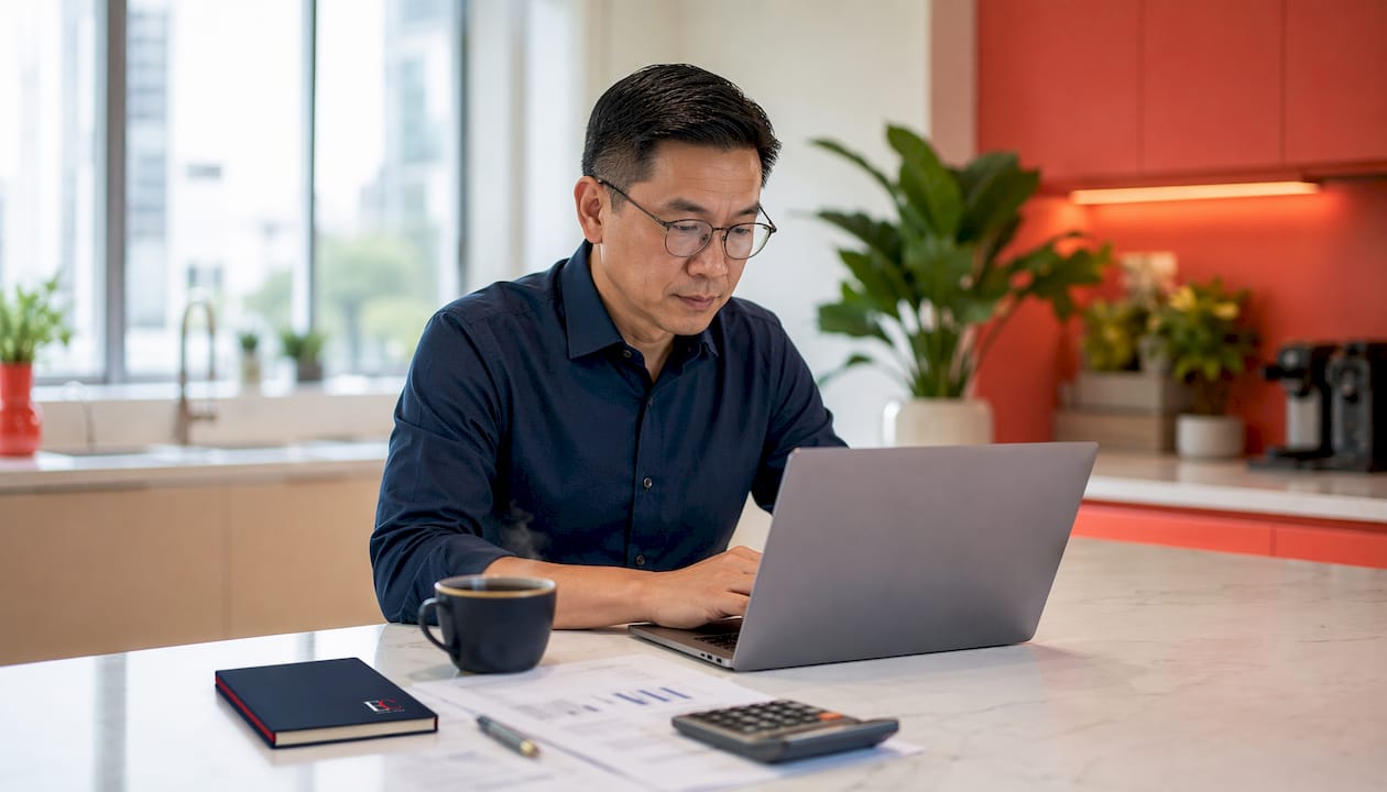 Role of MediSave in retirement planning: 2026 guide 2 Man managing MediSave top-ups on laptop at home