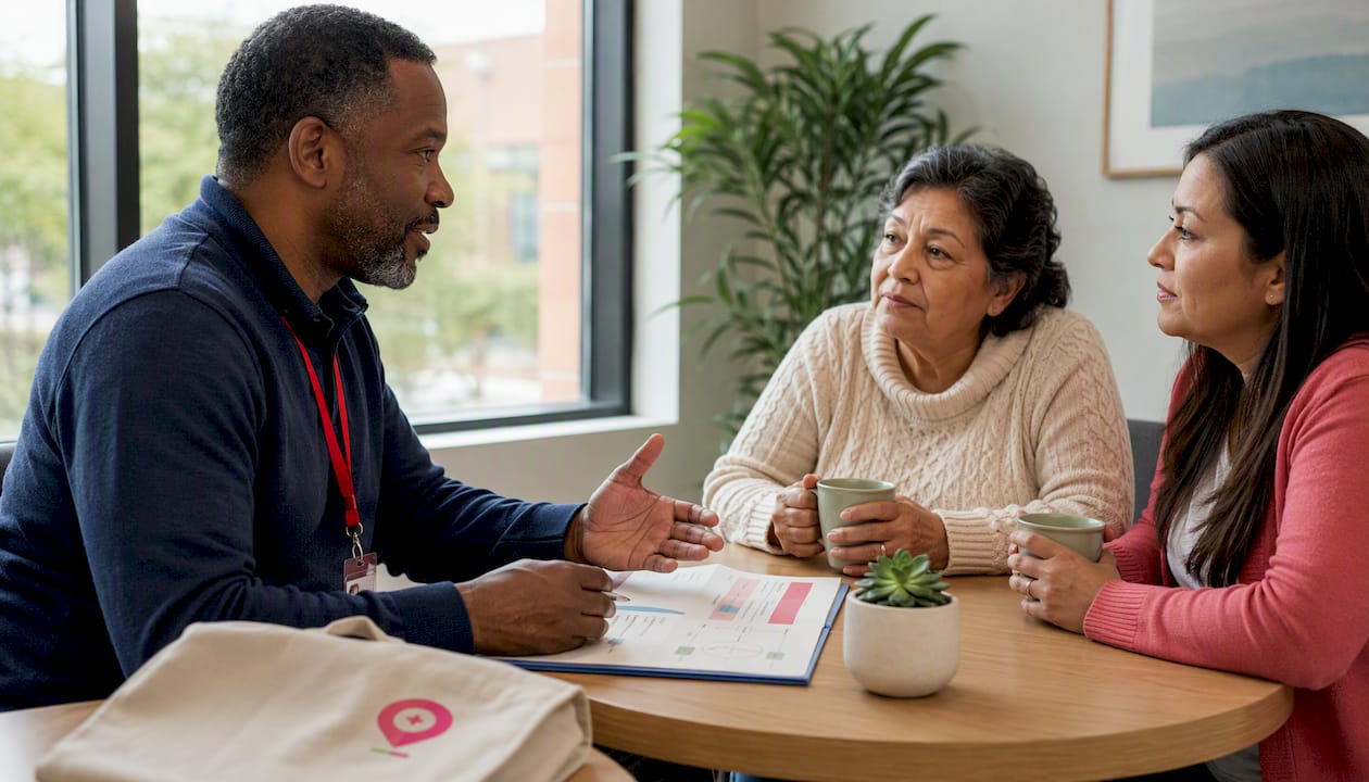 Navigator consulting with patient family
