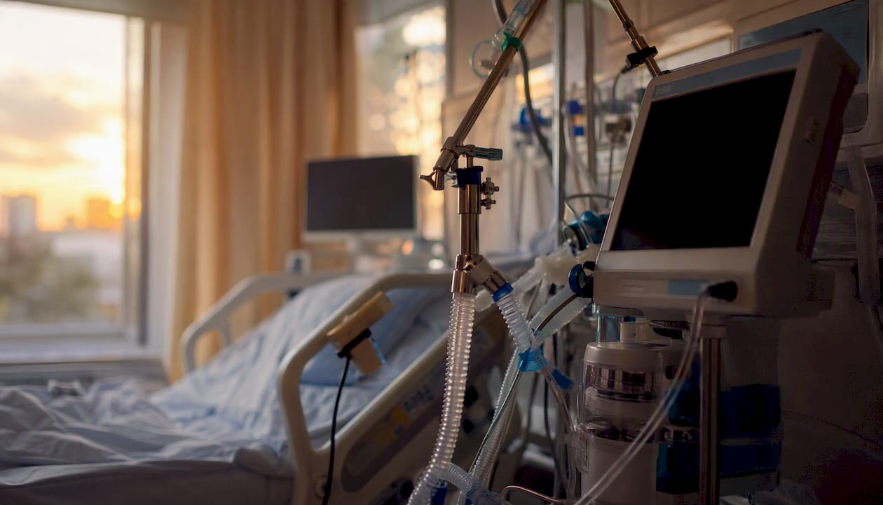 Ventilator machine and hospital bed close-up