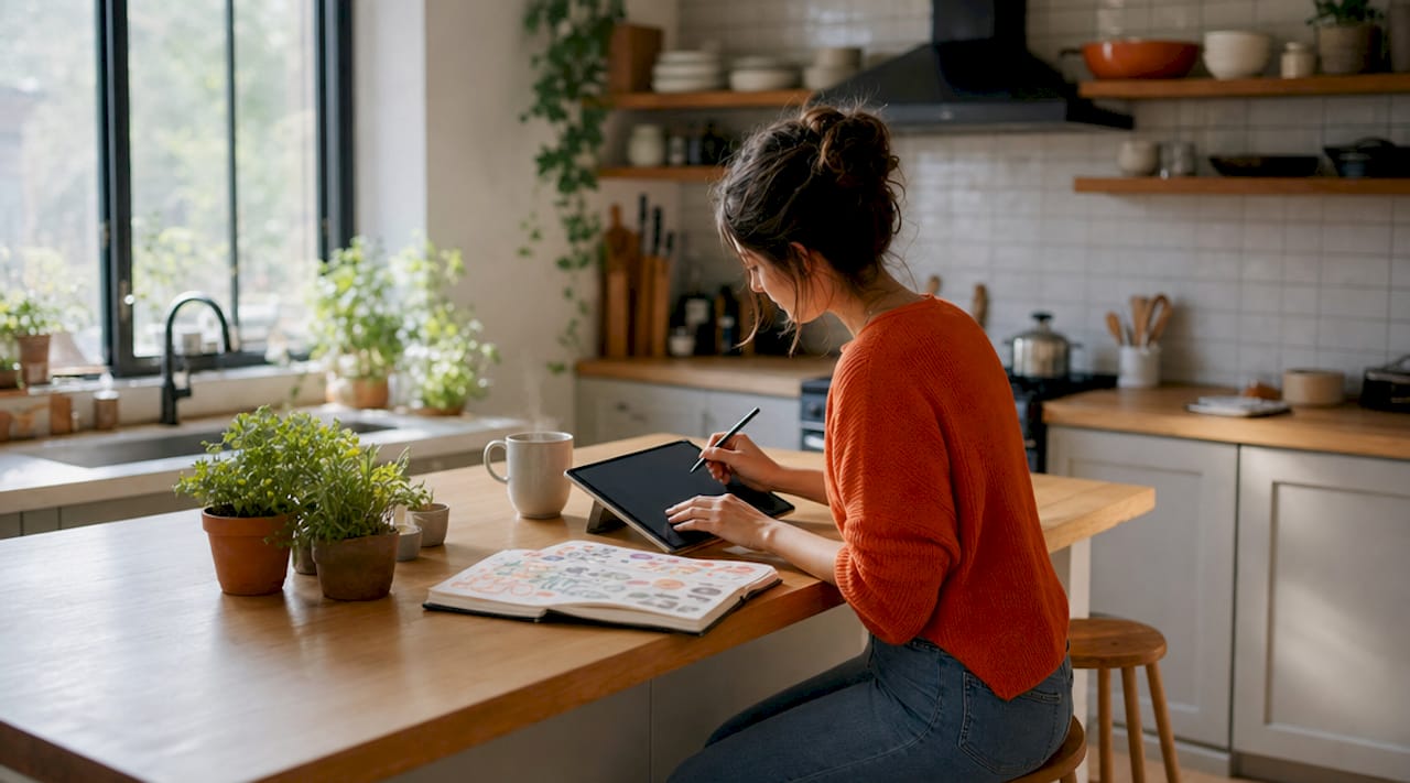 Tablet and stylus setup on home workspace