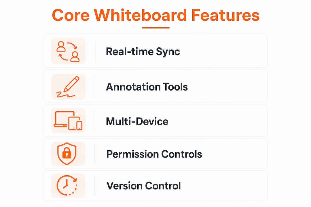 Infographic listing core online whiteboard features