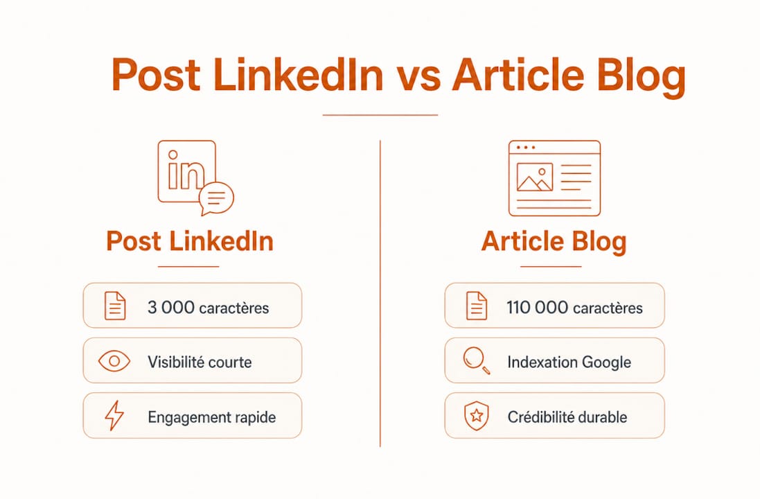 Infographie : quelles différences entre un post LinkedIn et un article de blog ?