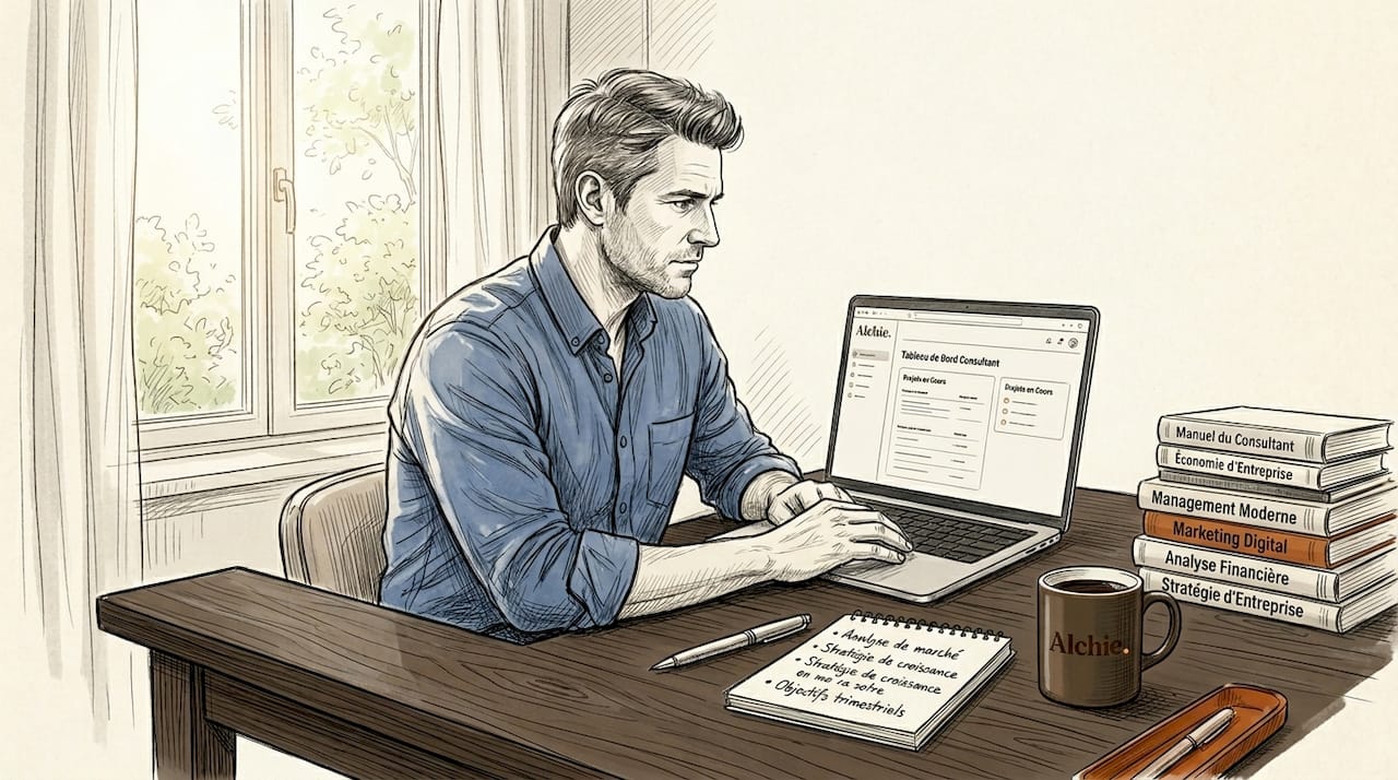 Consultant en pleine séance de travail depuis son bureau à la maison