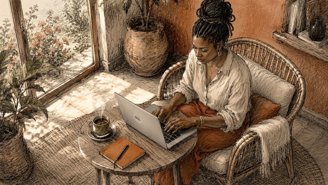 Une femme travaille sur son ordinateur portable dans son bureau à domicile.