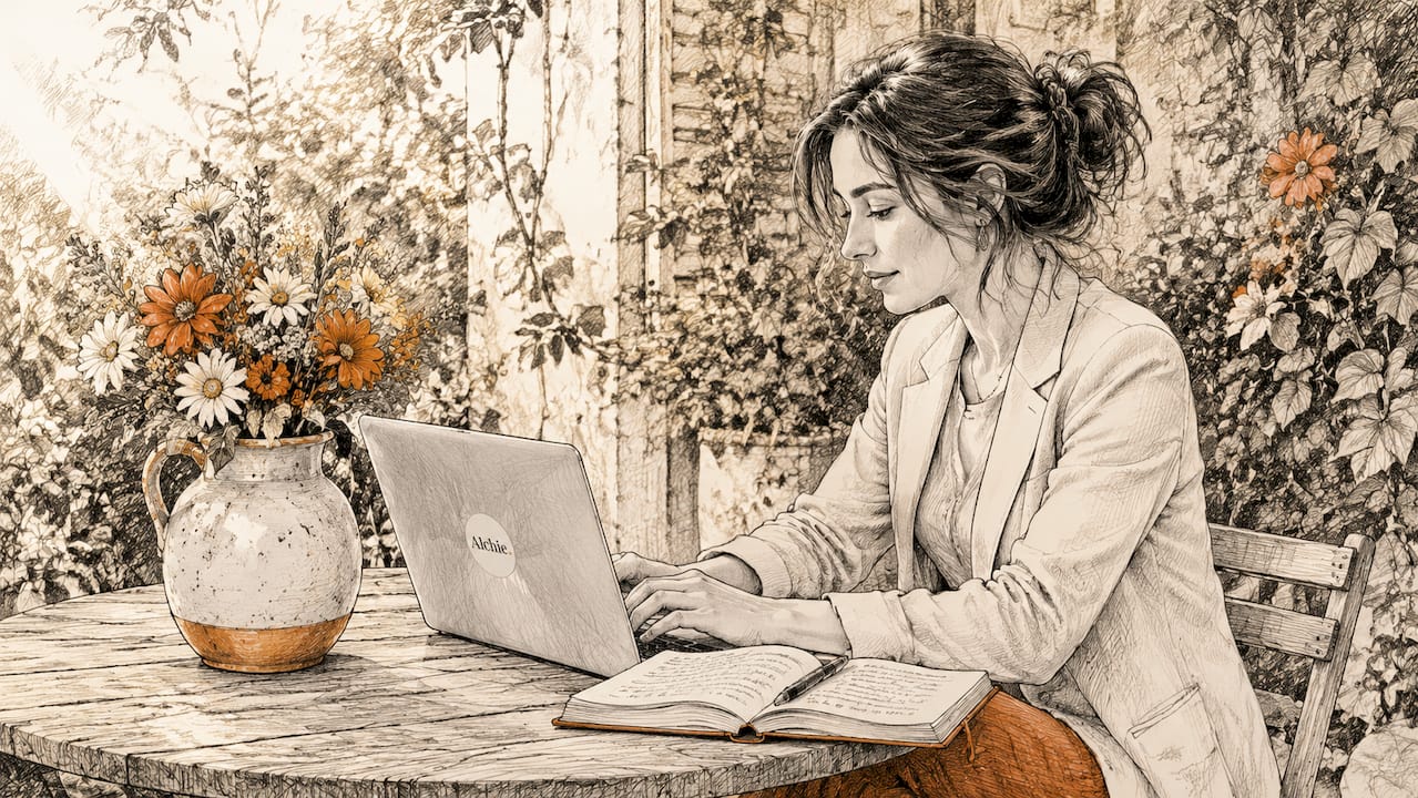 Une femme travaille sur son ordinateur portable depuis son bureau à la maison.