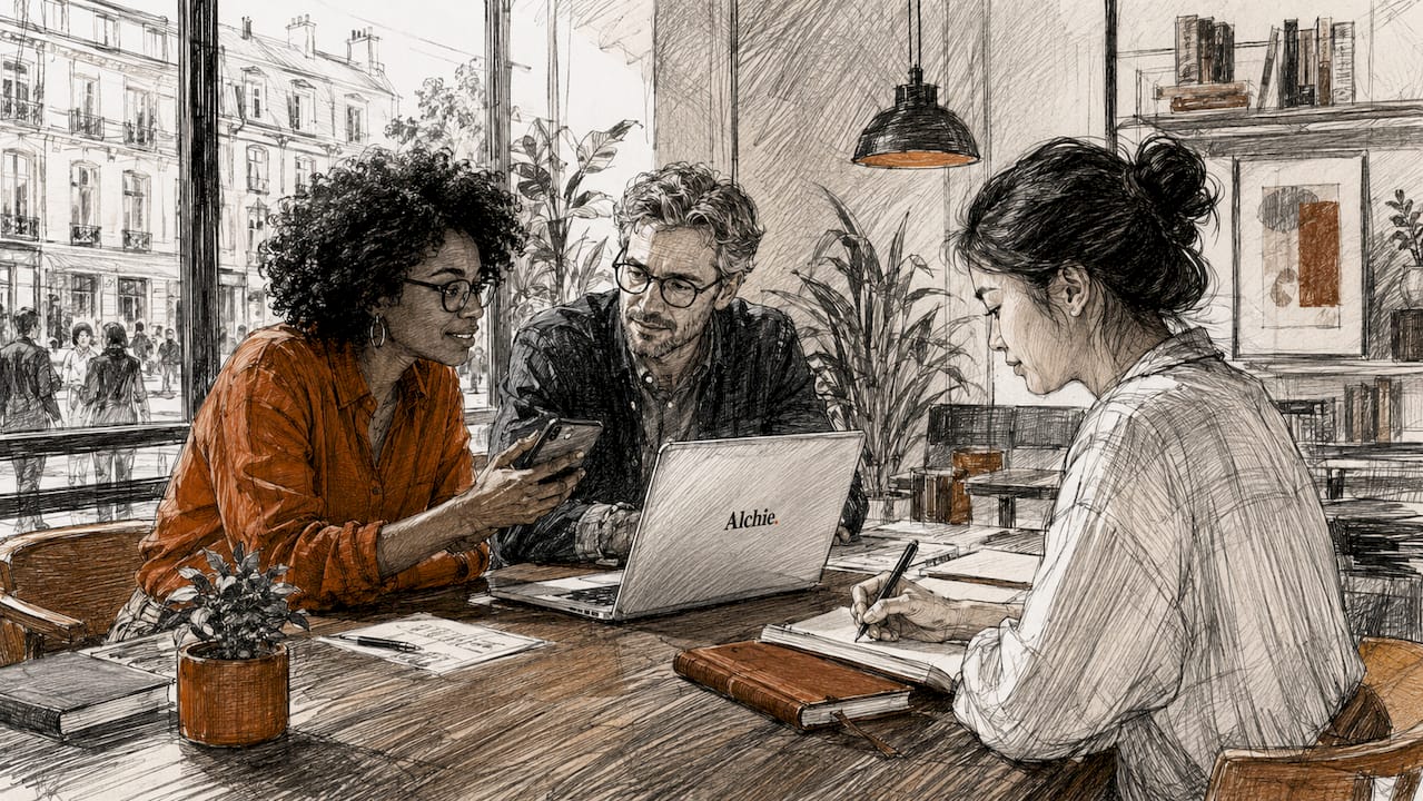 Des collègues échangent leurs idées autour d’une table lors d’une réunion conviviale.