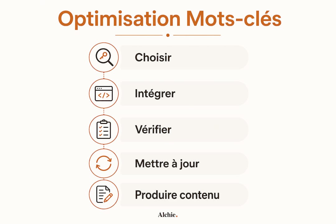 Schéma illustrant les différentes étapes pour optimiser ses mots-clés