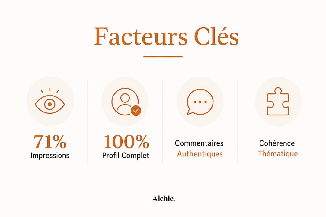 Visuel explicatif sur les éléments essentiels qui influencent l’algorithme LinkedIn