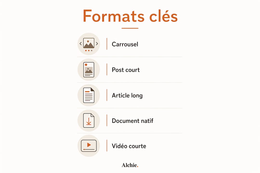 Visuel illustrant les différents formats de diffusion de frameworks sur LinkedIn