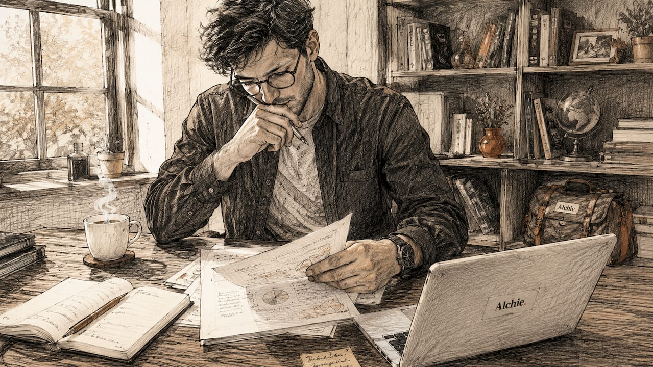Une personne concentrée qui travaille à un bureau parfaitement rangé.