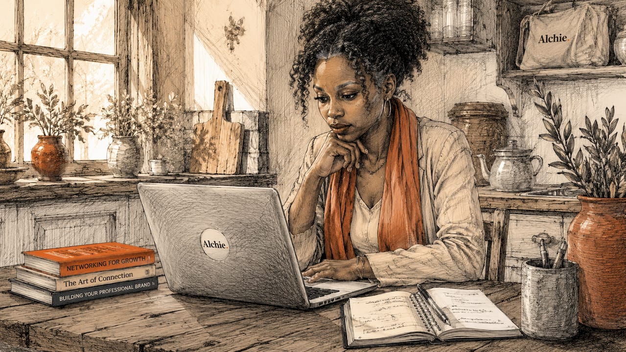 Une femme active passe en revue les interactions et les opportunités sur son profil LinkedIn.