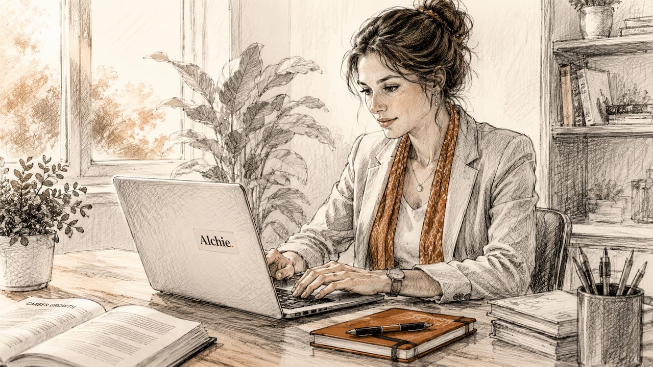 Une femme en train de mettre à jour son profil LinkedIn sur son ordinateur portable
