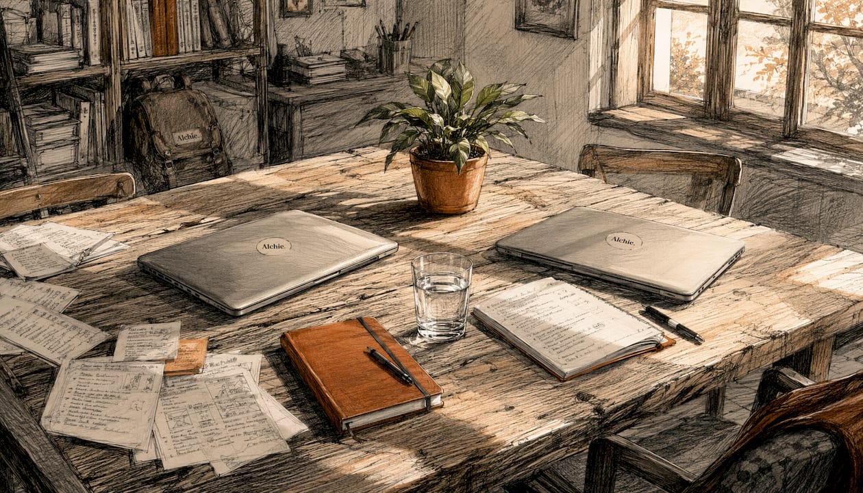 Sur un bureau, des documents sont étalés pour comparer différents outils d’intelligence artificielle proposés par LinkedIn.