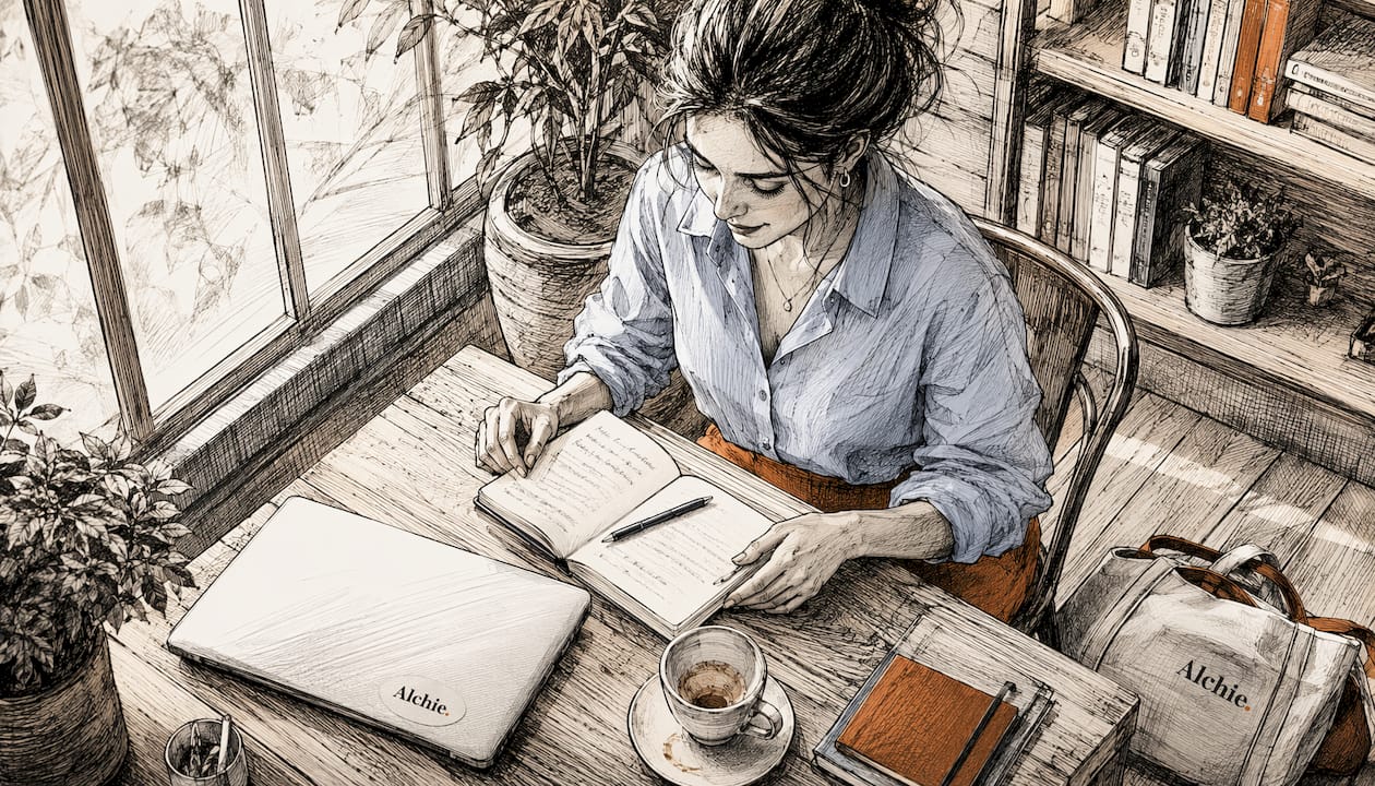 Une femme en train de préparer ses prochaines prises de contact sur LinkedIn depuis son bureau.