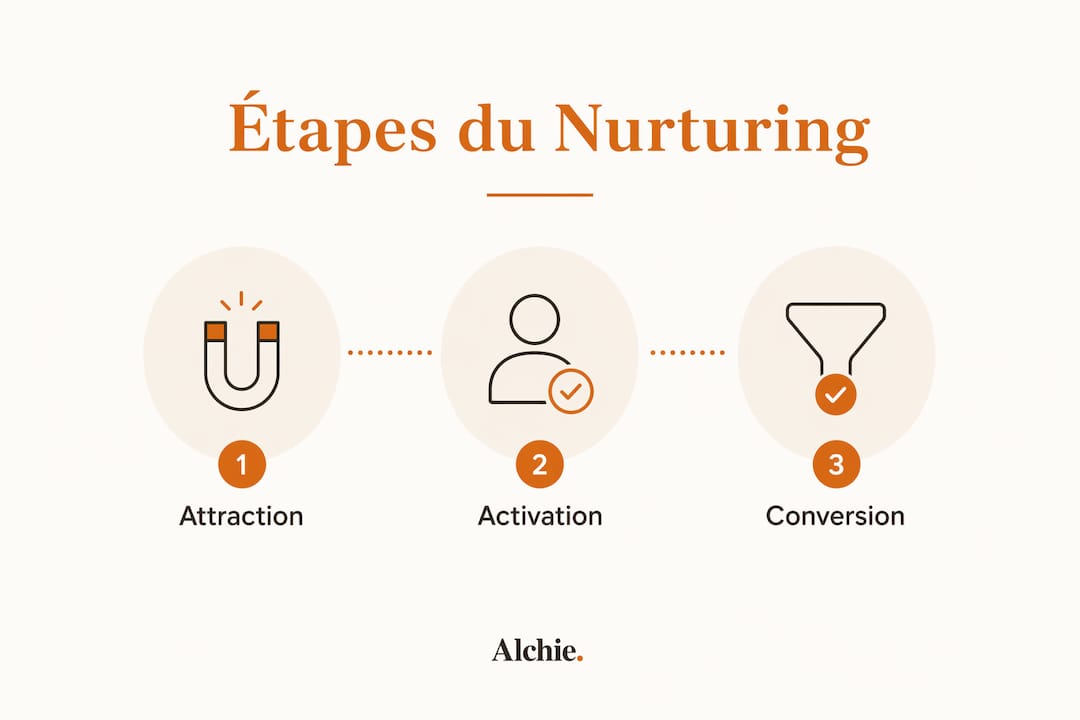 Découvrez en image les trois grandes étapes pour réussir votre stratégie de nurturing sur LinkedIn.