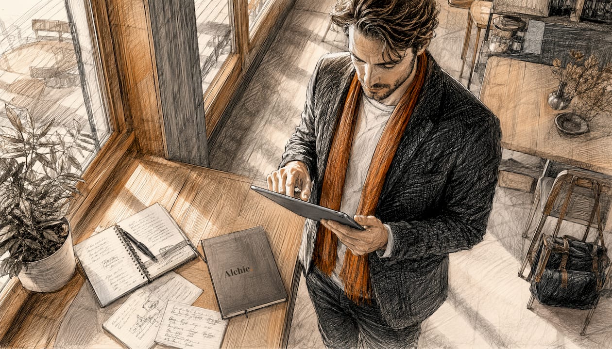 Un consultant indépendant compare les tarifs sur LinkedIn depuis sa tablette.