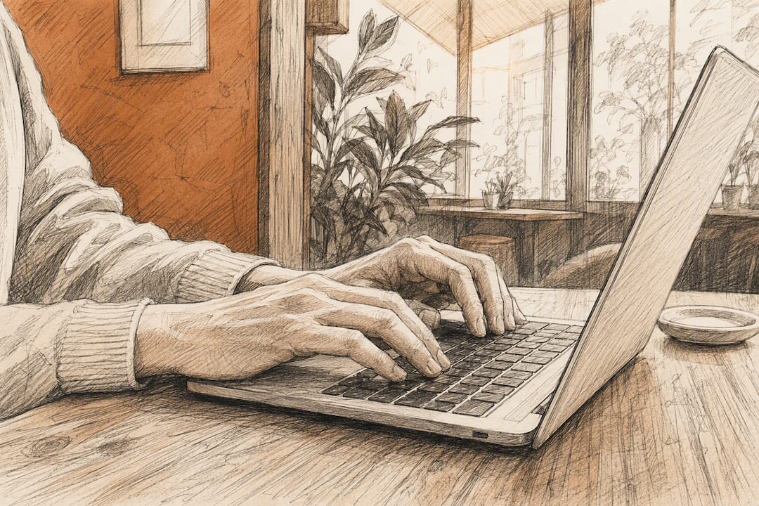 Mains tapant le titre d'une newsletter sur un ordinateur portable
