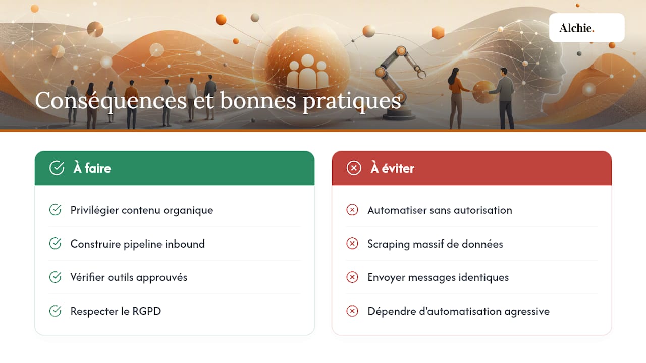 Automatisation LinkedIn : quelles conséquences juridiques et éthiques — overview diagram