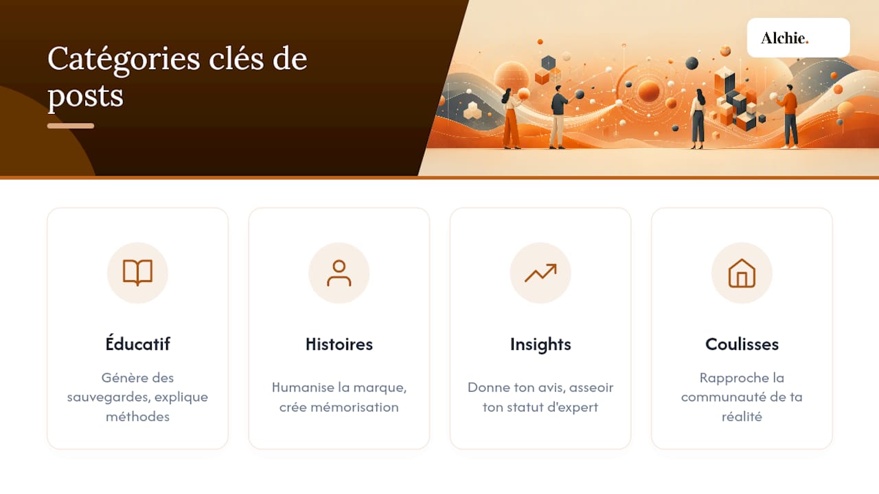 Quelles catégories d'idées de posts LinkedIn choisir selon ton objectif ? — overview diagram