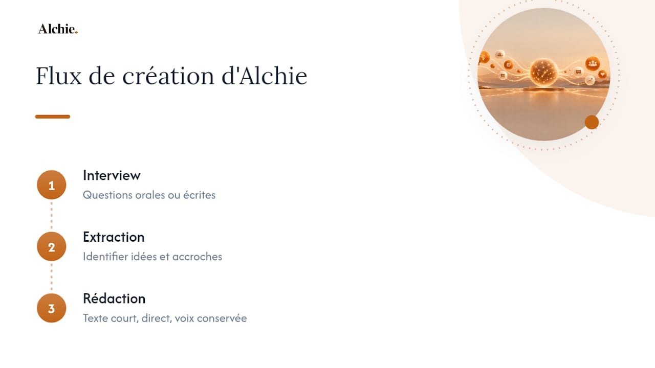 Comment Alchie transforme un brouillon en post qui vous ressemble — overview diagram