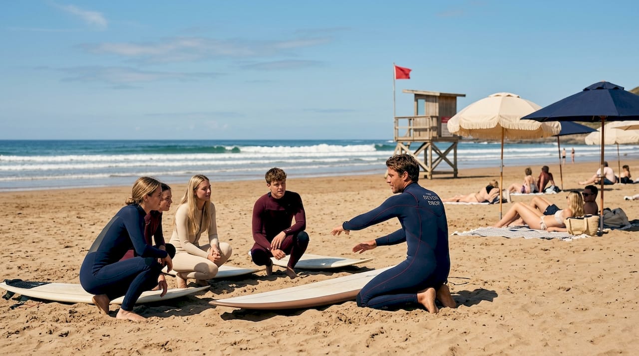 Surf lesson on sunny Croyde beach