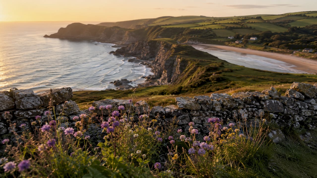 Scenic view of Devon's dual coastlines with hills