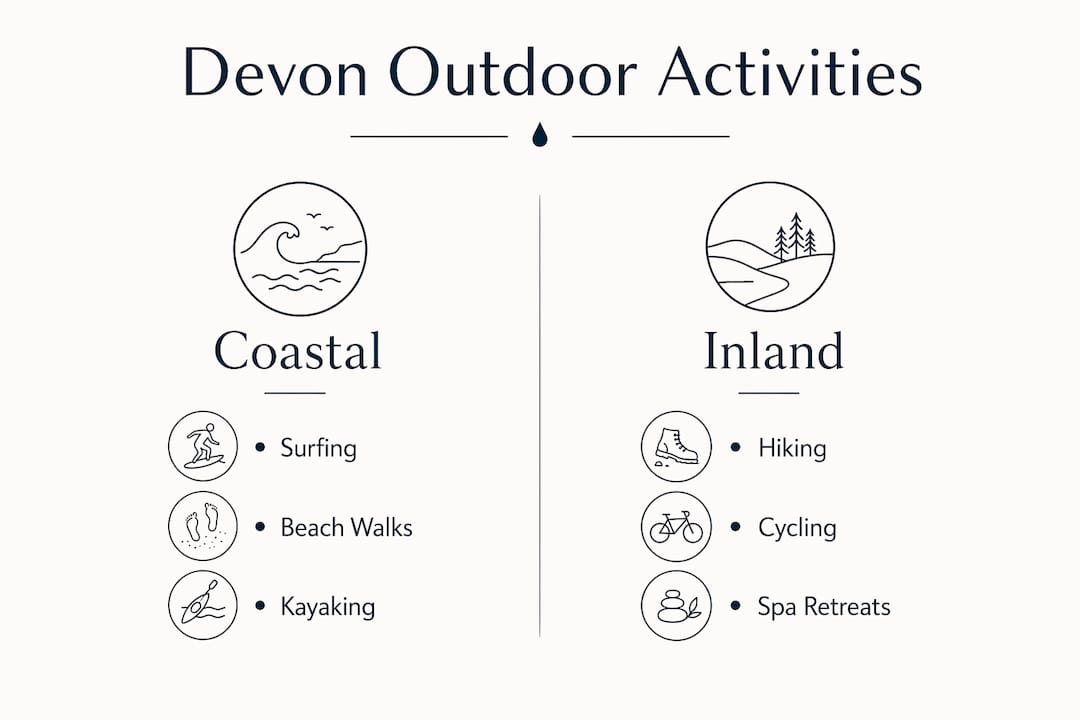 Infographic comparing Devon coastal and inland outdoor activities