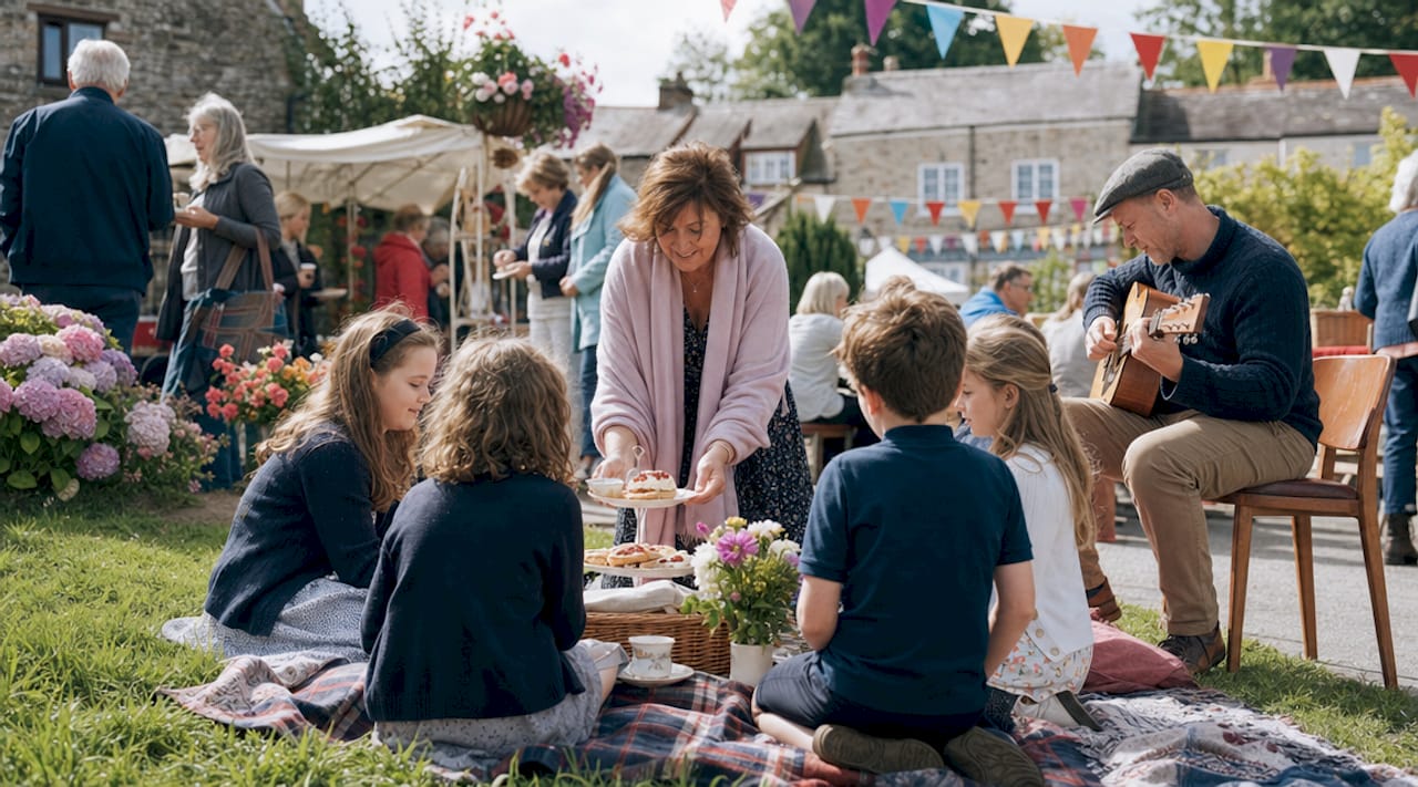 Community enjoying Devon Day festival outdoors