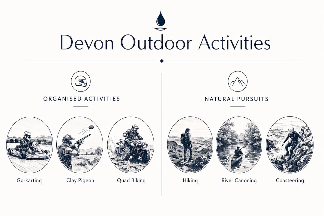 Infographic comparing organised and natural outdoor activities in Devon